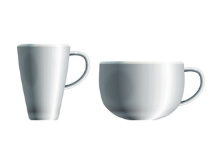 Realistic drawing of two blank white ceramic cups. Eps10