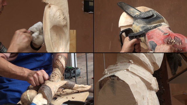 Wood carver - Sculptor working on a wooden