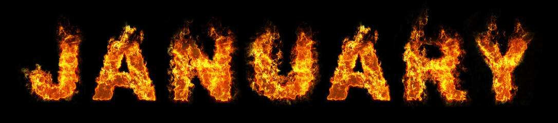 January text on fire