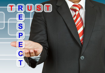 Businessman with wording Trust and Respect