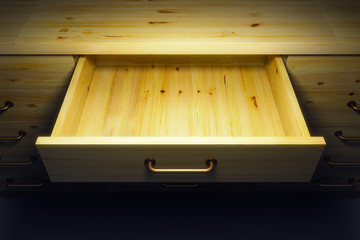 cupboard with opened drawer