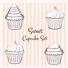 hand drawn cupcake set
