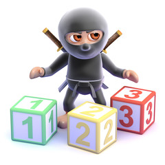 Ninja counts with wooden blocks © Steve Young