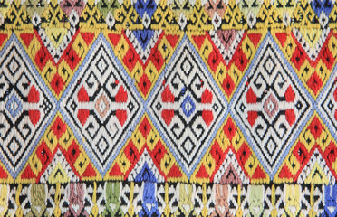 Closeup texture of thai style fabric weave hand-woven