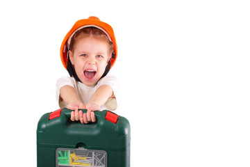 happy little builder girl