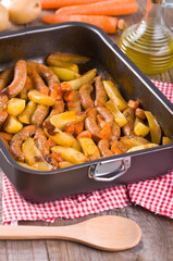 Sausage and potatoes.