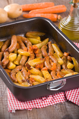 Sausage and potatoes.