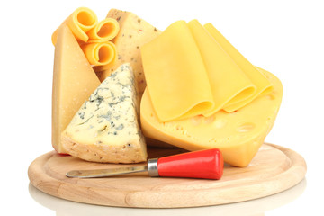 Various types of cheese isolated on white