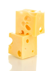 Cheese cubes isolated on white