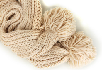 Warm knitted scarf isolated on white