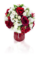 colorful flower bouquet arrangement centerpiece in red vase isol