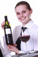 Servicekraft mit Rotwein