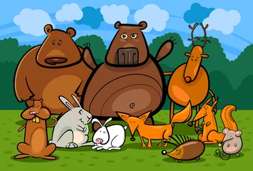 Deurstickers Bosdieren wilde bos dieren groep cartoon afbeelding