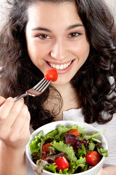 Happy Girl Eating Salad