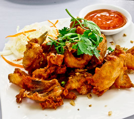Thai food, fried fish meat with chili sauce