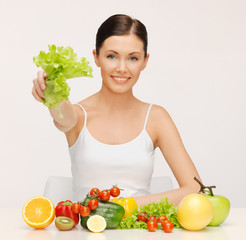 woman with fruits and vegetables