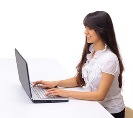 Fototapeta premium The beautiful business woman with the computer