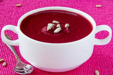 Beetroot cream soup with sunflower seeds