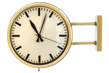 Vintage beige office clock isolated on white