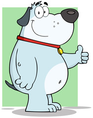 Smiling Gray Fat Dog Cartoon Character Showing Thumbs Up
