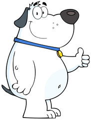 Smiling White Fat Dog Showing Thumbs Up