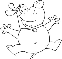 Outlined Happy Fat Dog Jumping