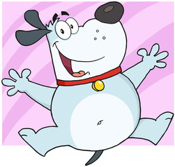 Happy Gray Fat Dog Cartoon Character Jumping