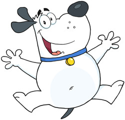 Happy White Fat Dog Jumping