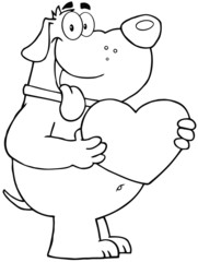 Outlined Fat Dog Holding Up A Heart