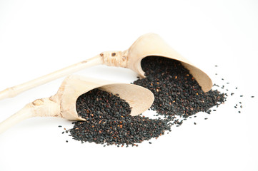 Black sesame in bamboo spoon