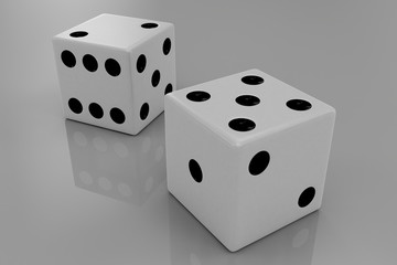 Two white plastic bouncing dices