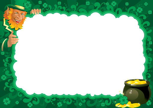 Border  with Lucky leprechaun and pot for St. Patrick's Day