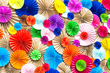 Fototapeta na wymiar circle radial pattern origami paper craft colorful background