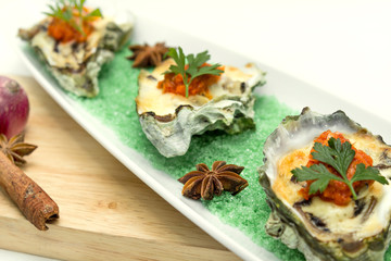 Oyster shell with cheese