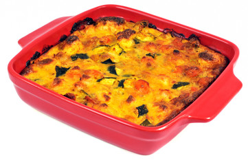 Flan de courgettes, feta et crevettes au cury