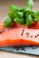 Fresh salmon with basil and pepper
