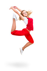Happy young dancer jumping