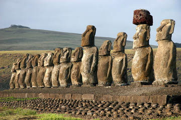 Moai statues at Ahu Tongariki on Easter Island - obrazy, fototapety, plakaty