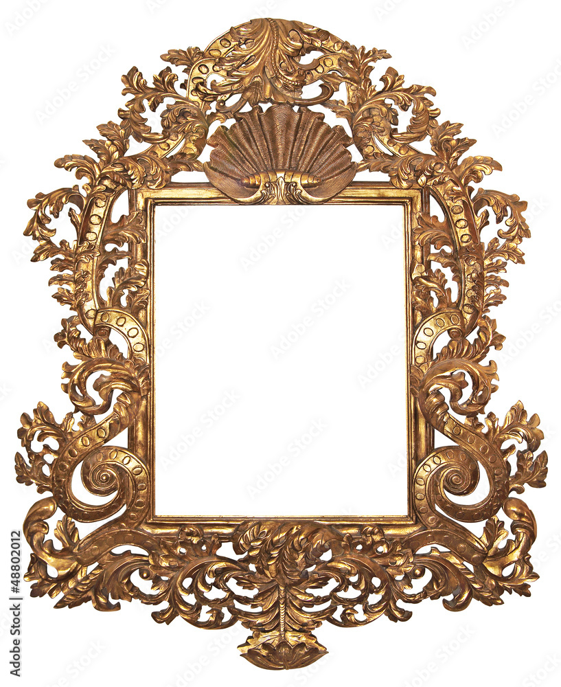 Wall mural Old gilded wooden frame for mirrors isolated on white background