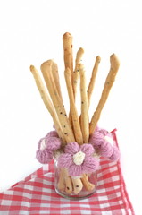 bread sticks with glass bottle