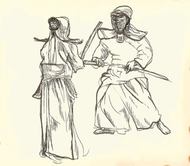 Fototapeta na wymiar Budo, japońskiej sztuki walki i filozofii - rysunek do wektora