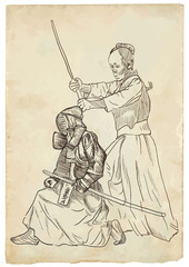Fototapeta premium Budo, Japanese martial art and philosophy - drawing into vector