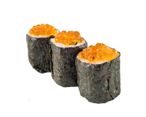 Three sushi with caviar