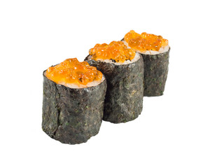Three sushi with caviar