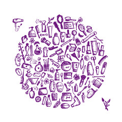 Cosmetics and female accessories, hand drawn sketch for your