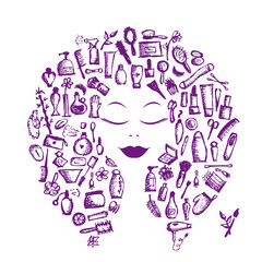 Cosmetic concept, female accessories on woman head for your