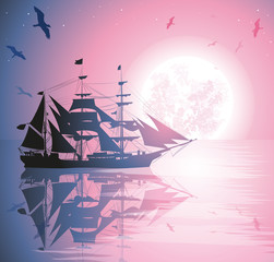 Old Ship Sailing Open Seas