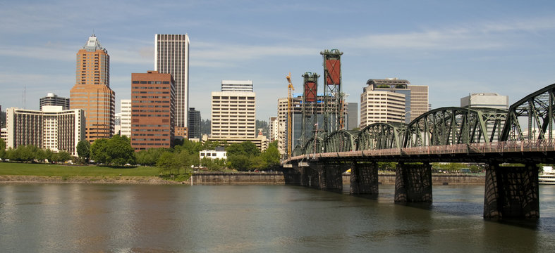 Portland Oregon View Across Willamette River to Downtown include