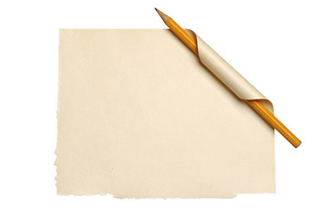 Paper with curled corner and pencil