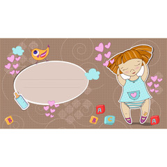 vector vintage greeting card with little girl